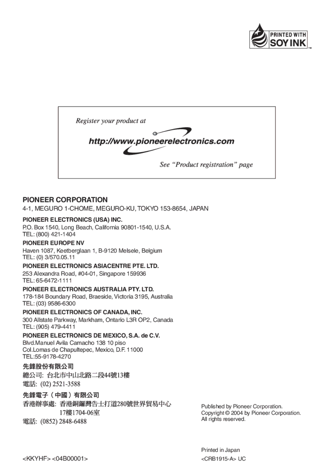 Pioneer AVIC-N1 manual Pioneer Corporation 