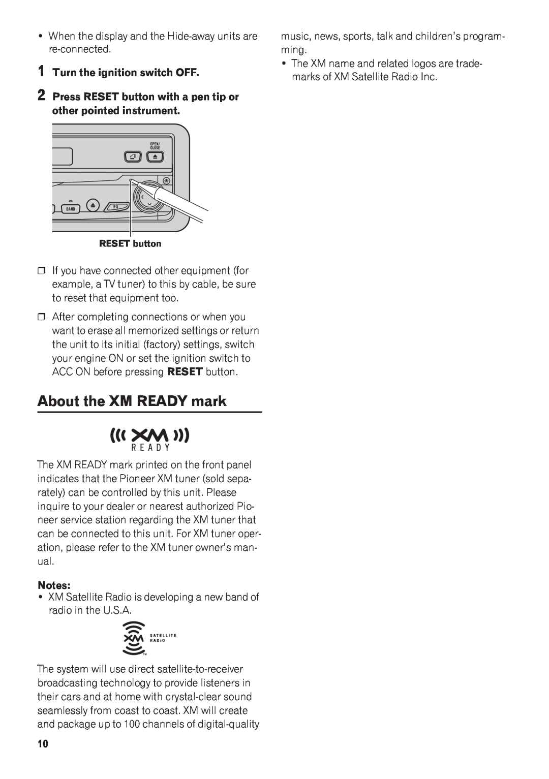 Pioneer AVIC-N1 manual About the XM READY mark, Turn the ignition switch OFF 