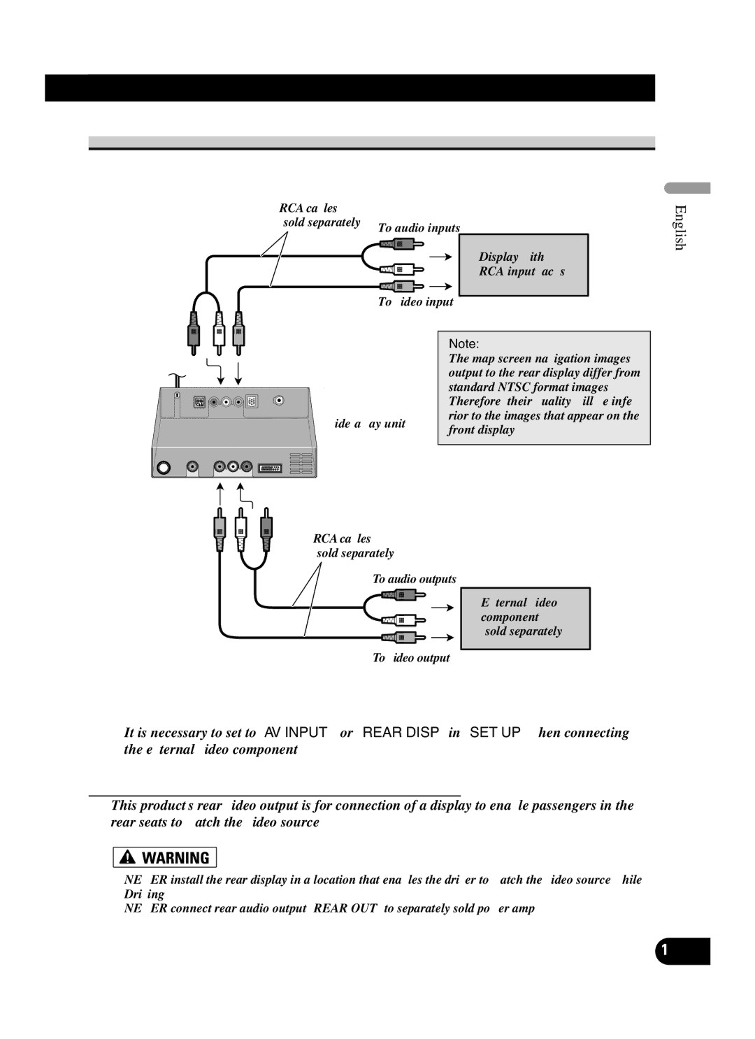 Pioneer AVIC-N3 installation manual When connecting the external video component and the display 