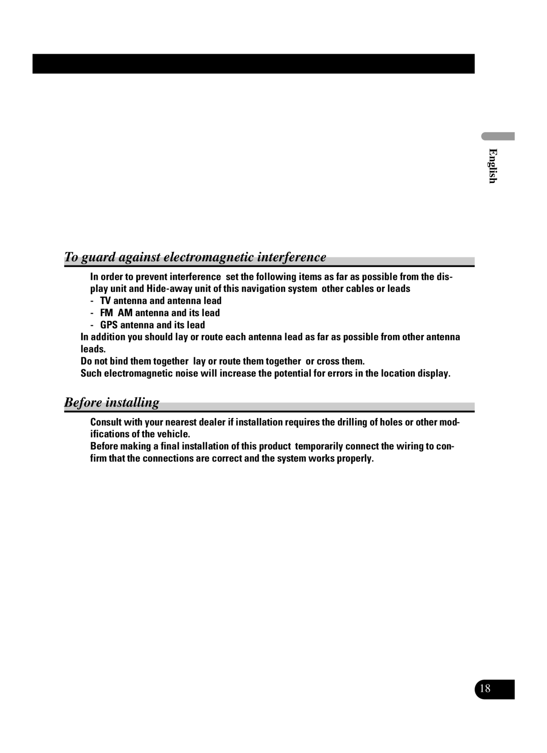 Pioneer AVIC-N3 installation manual To guard against electromagnetic interference, Before installing 