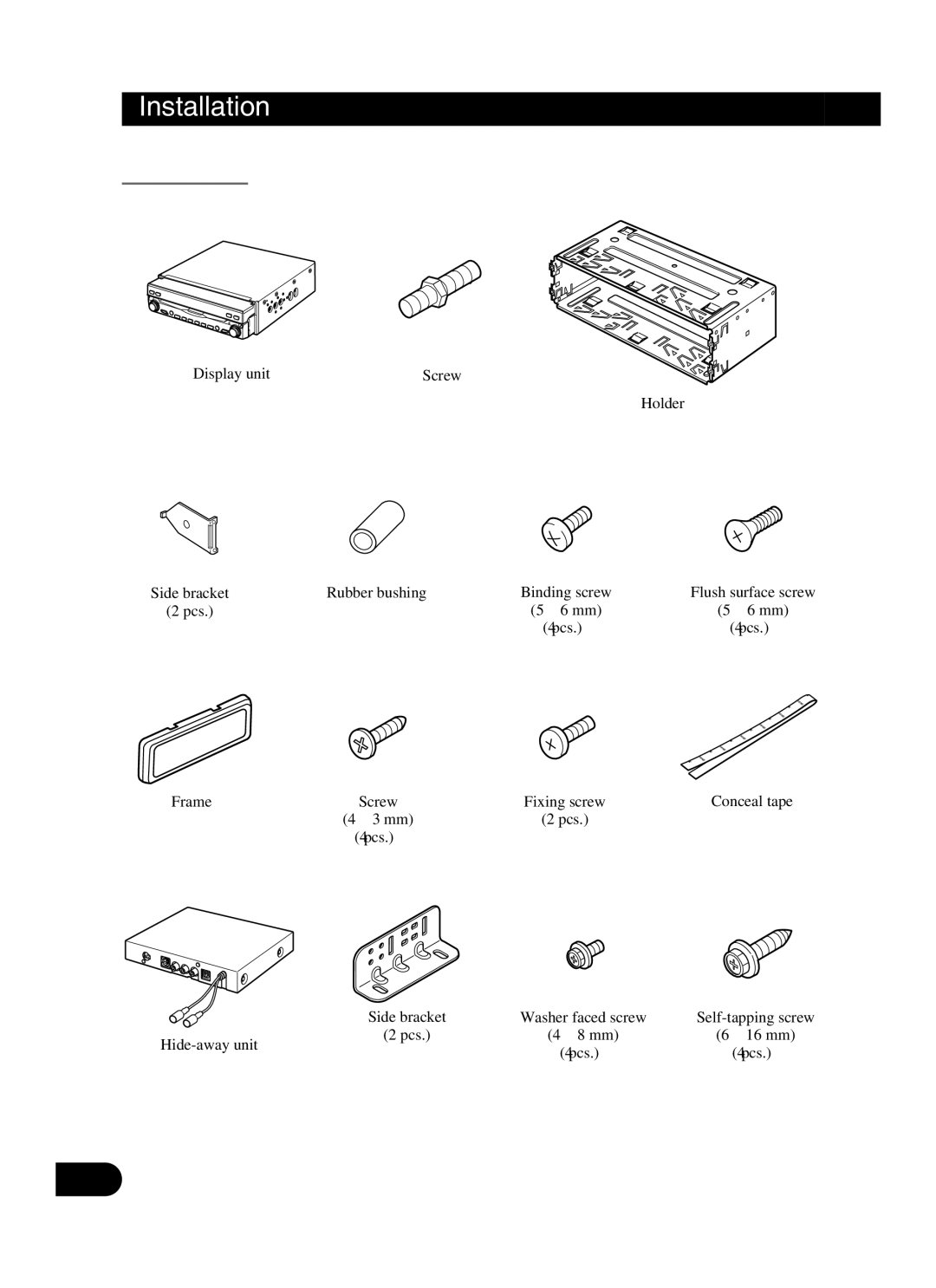 Pioneer AVIC-N3 installation manual Binding screw Flush surface screw 