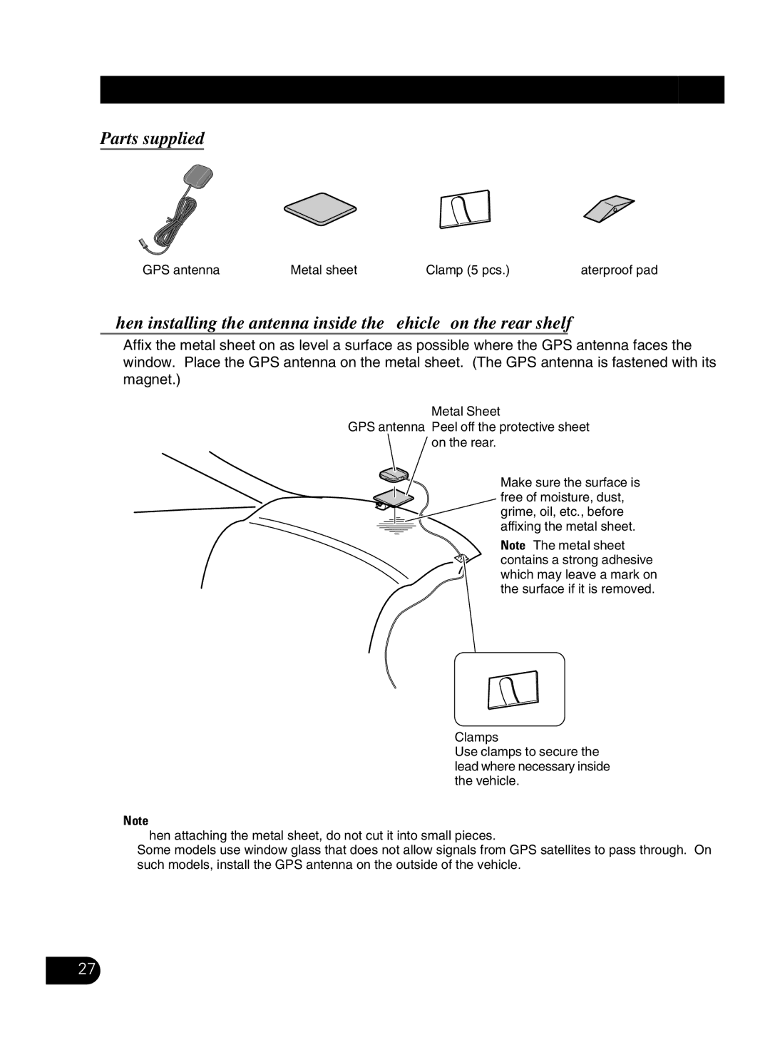 Pioneer AVIC-N3 installation manual GPS antenna Metal sheet Clamp 5 pcs 