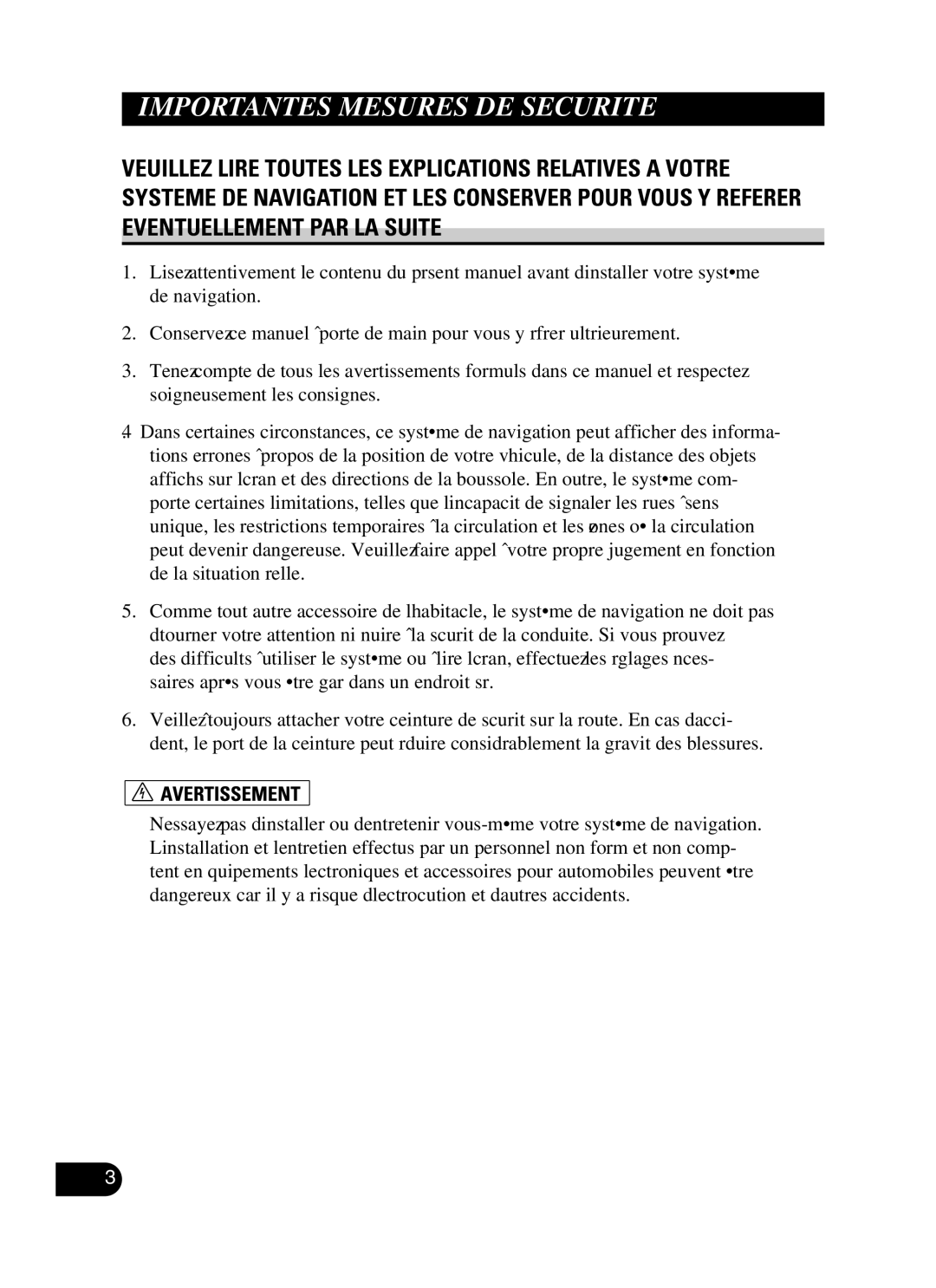 Pioneer AVIC-N3 installation manual Importantes Mesures DE Securite 