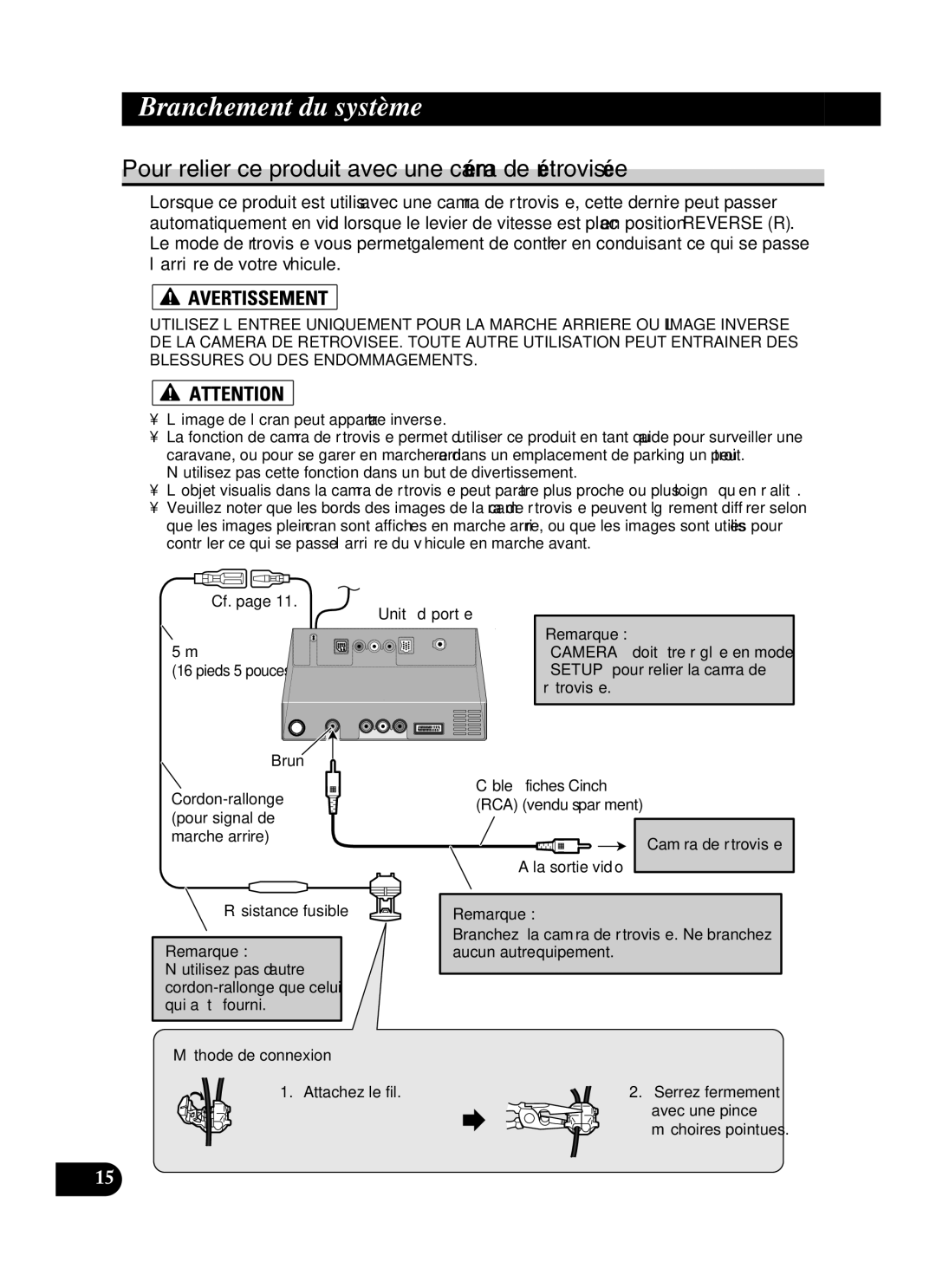 Pioneer AVIC-N3 installation manual Pour relier ce produit avec une caméra de rétrovisée 