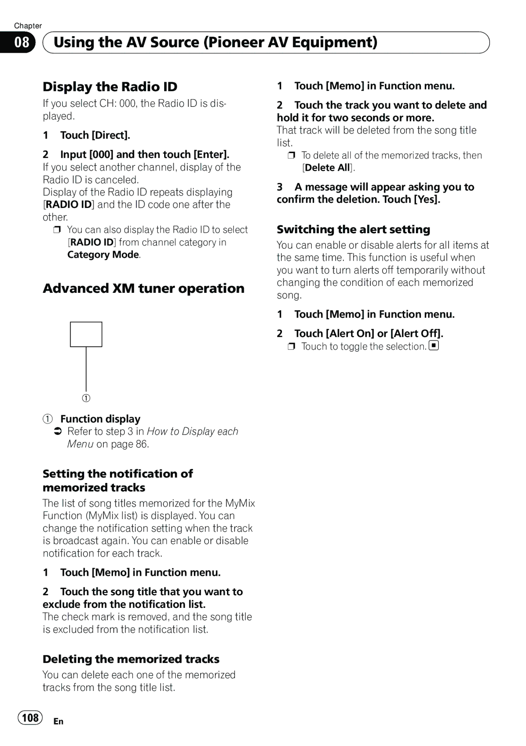 Pioneer AVIC-N5 operation manual Display the Radio ID, Advanced XM tuner operation 