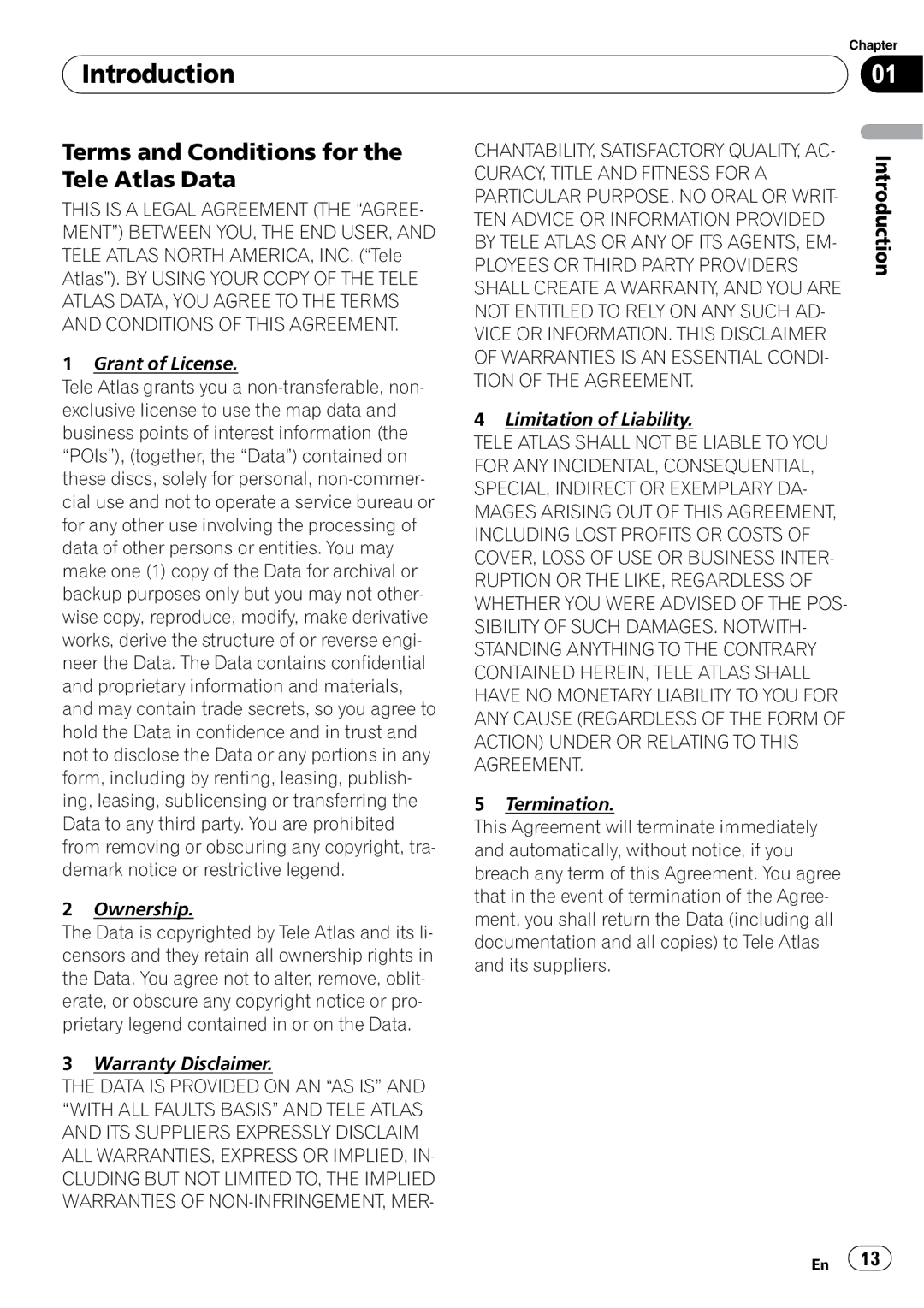 Pioneer AVIC-N5 operation manual Terms and Conditions for the Tele Atlas Data, Limitation of Liability 