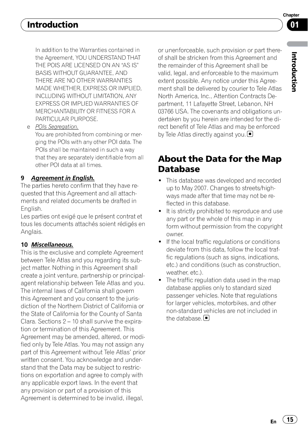 Pioneer AVIC-N5 operation manual About the Data for the Map Database, POIs Segregation 