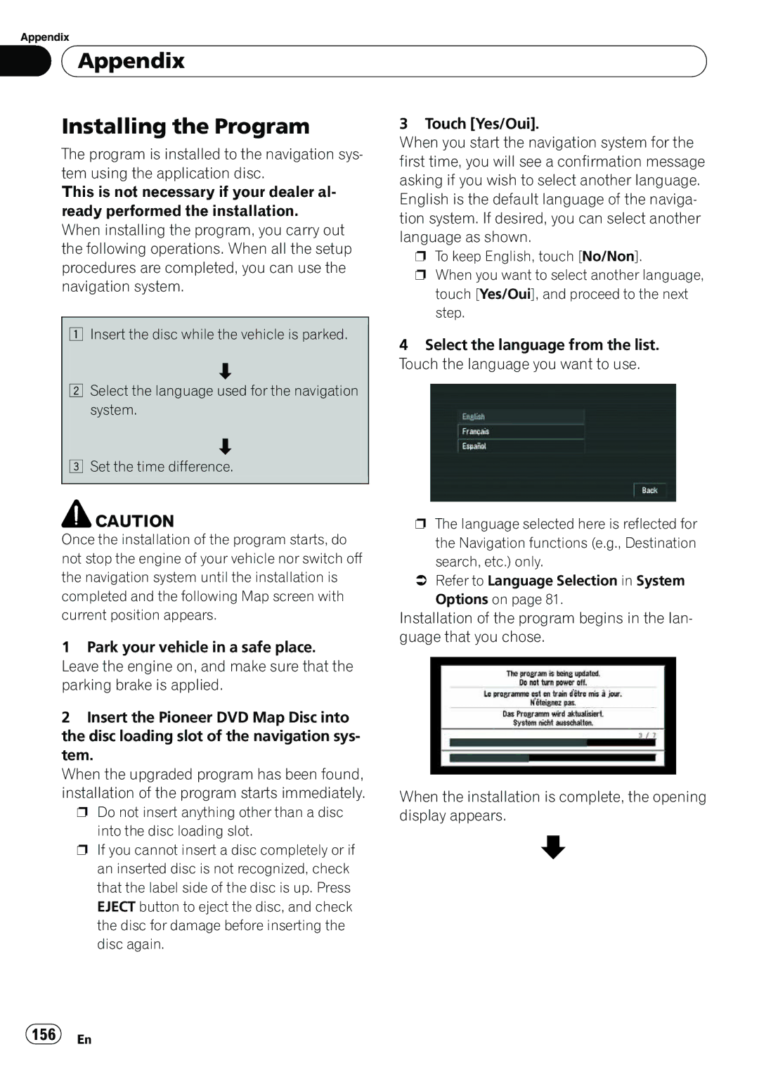 Pioneer AVIC-N5 operation manual Appendix Installing the Program, 156 En 
