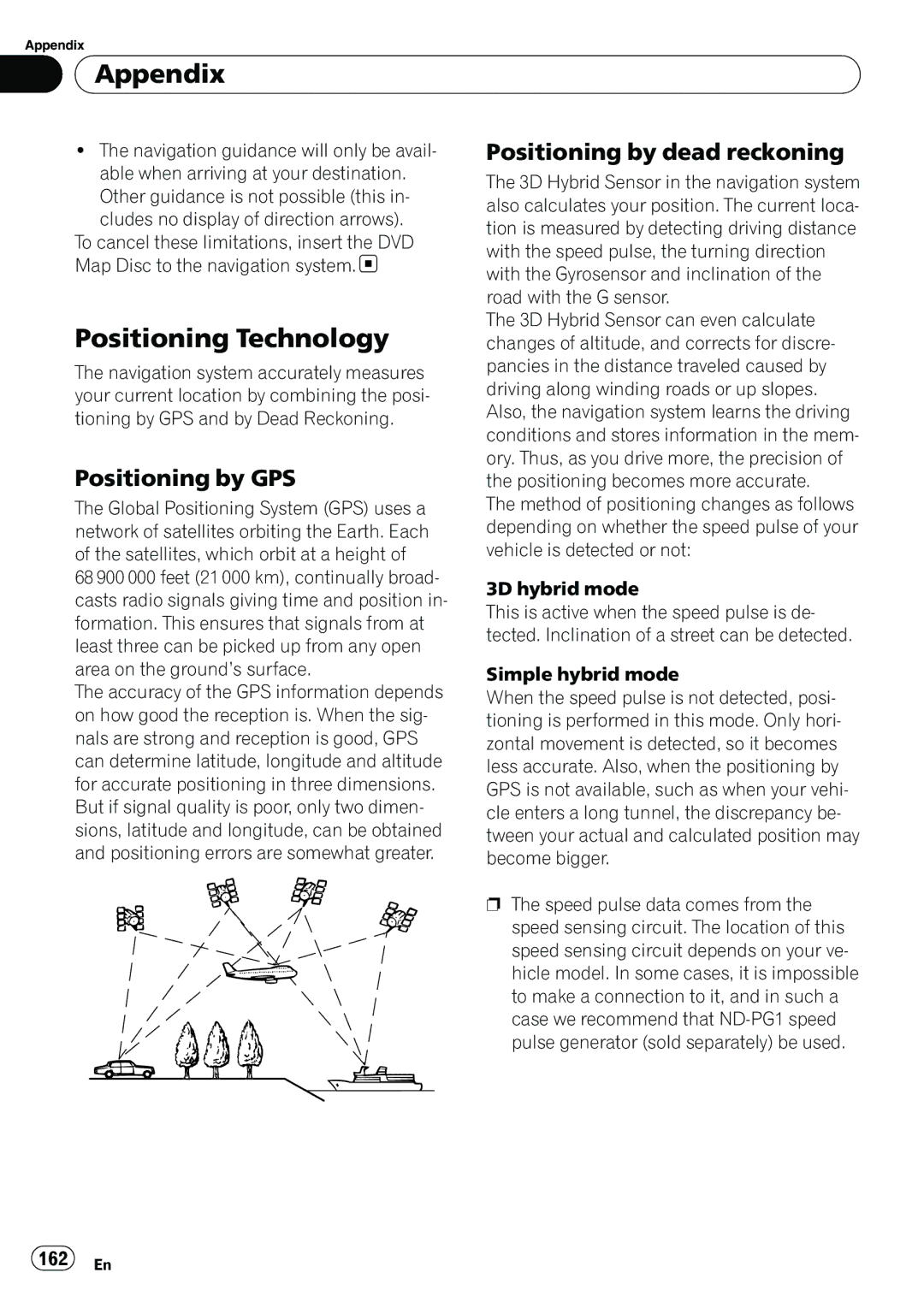 Pioneer AVIC-N5 operation manual Positioning Technology, Positioning by GPS, Positioning by dead reckoning, 162 En 