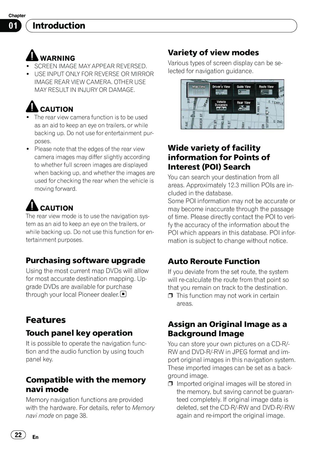 Pioneer AVIC-N5 operation manual Features 