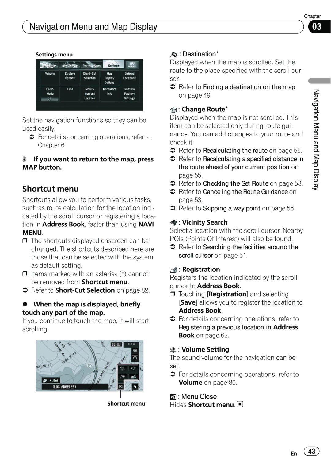 Pioneer AVIC-N5 operation manual Shortcut menu 