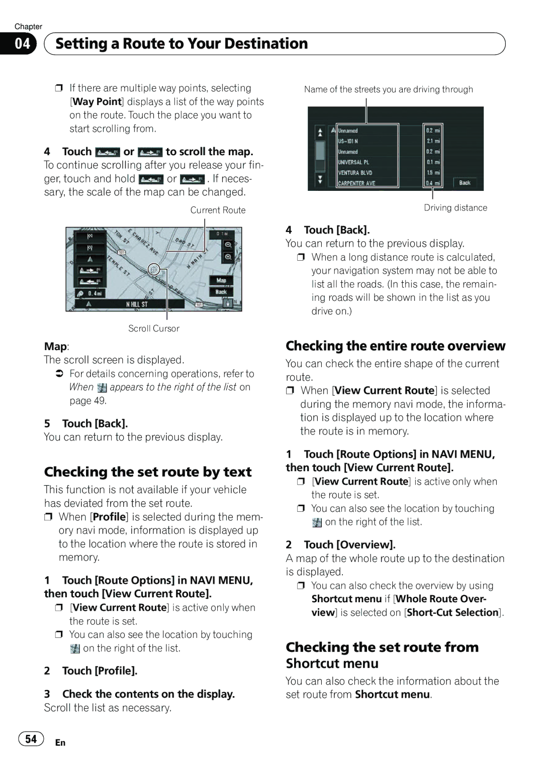 Pioneer AVIC-N5 operation manual Checking the set route by text, Checking the entire route overview 