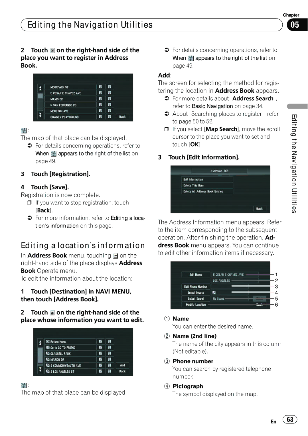 Pioneer AVIC-N5 operation manual Editing a location’s information 