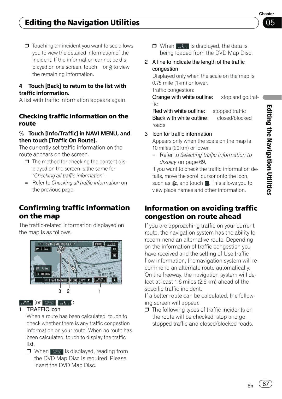 Pioneer AVIC-N5 Confirming traffic information on the map, Information on avoiding traffic congestion on route ahead 