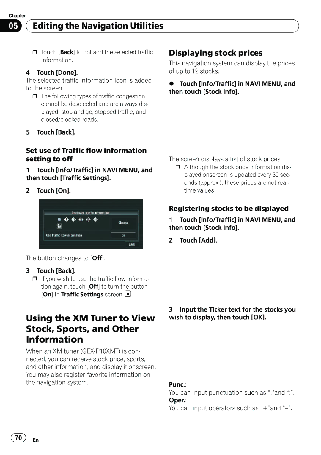 Pioneer AVIC-N5 operation manual Displaying stock prices, Set use of Traffic flow information setting to off 