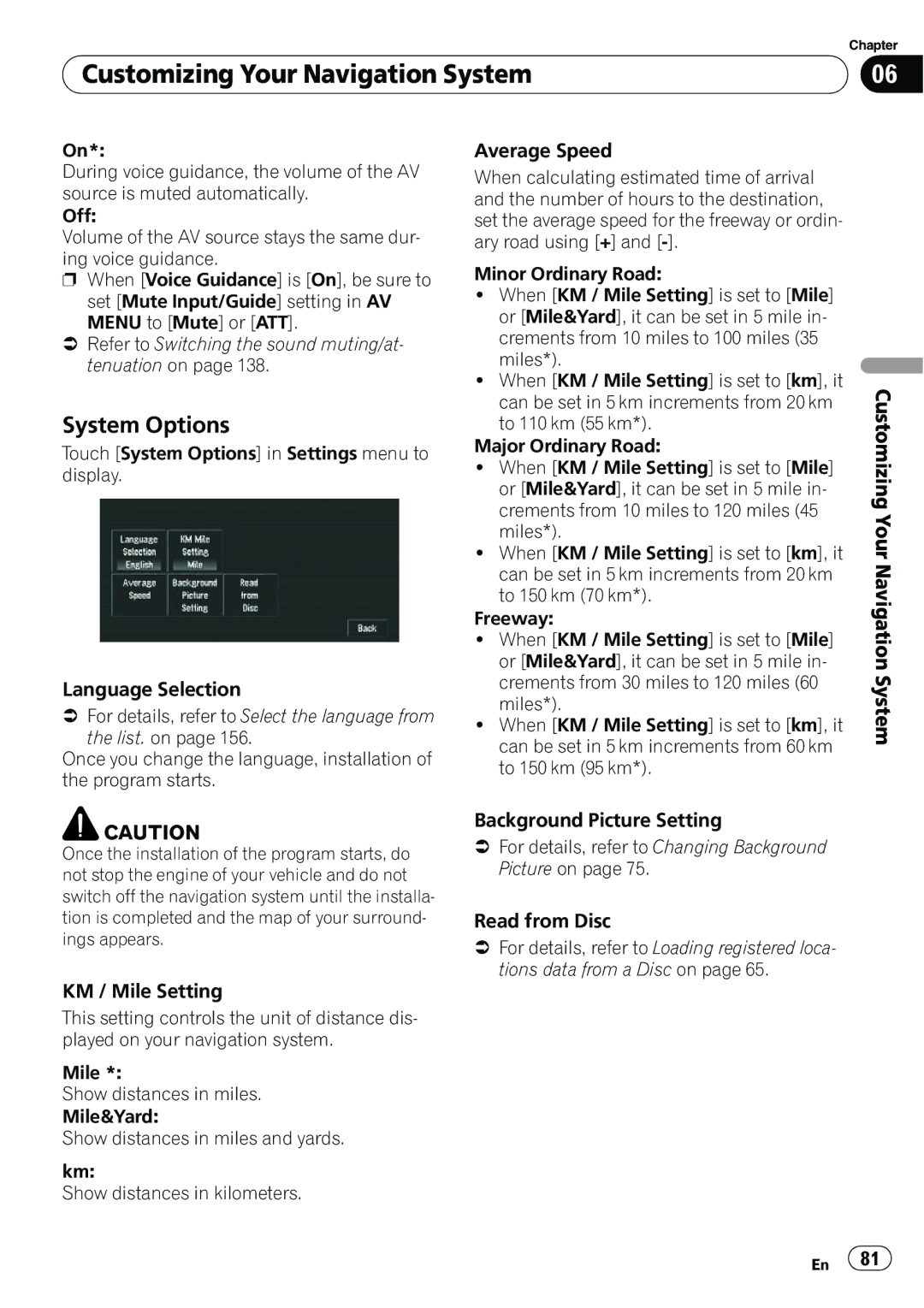 Pioneer AVIC-N5 operation manual System Options 