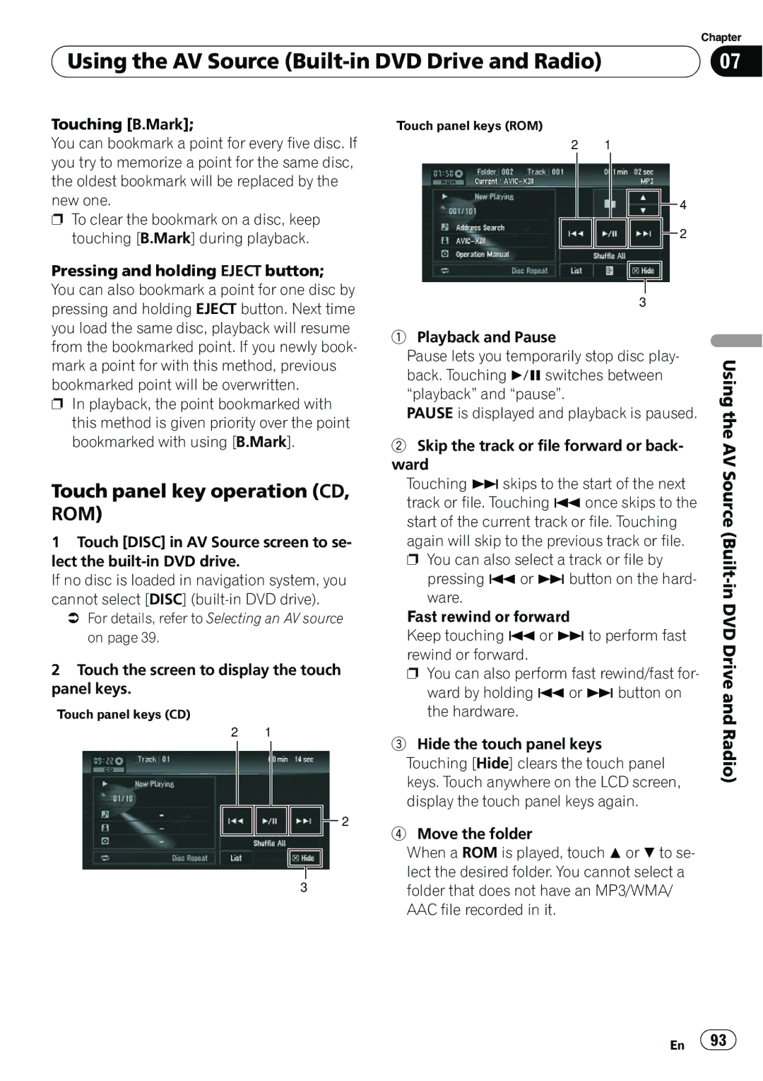 Pioneer AVIC-N5 operation manual Touch panel key operation CD, ROM 