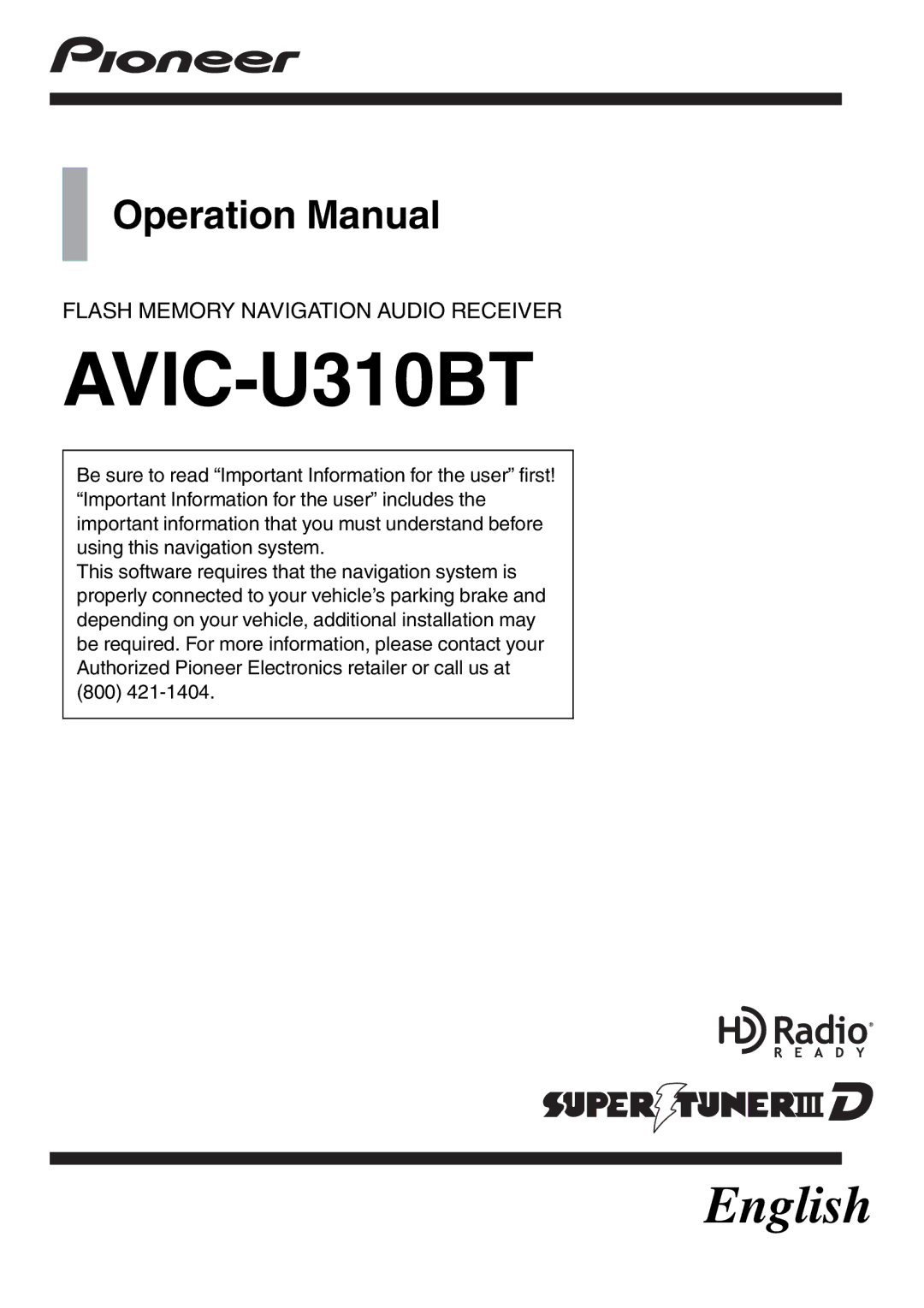 Pioneer AVIC-U310BT operation manual 