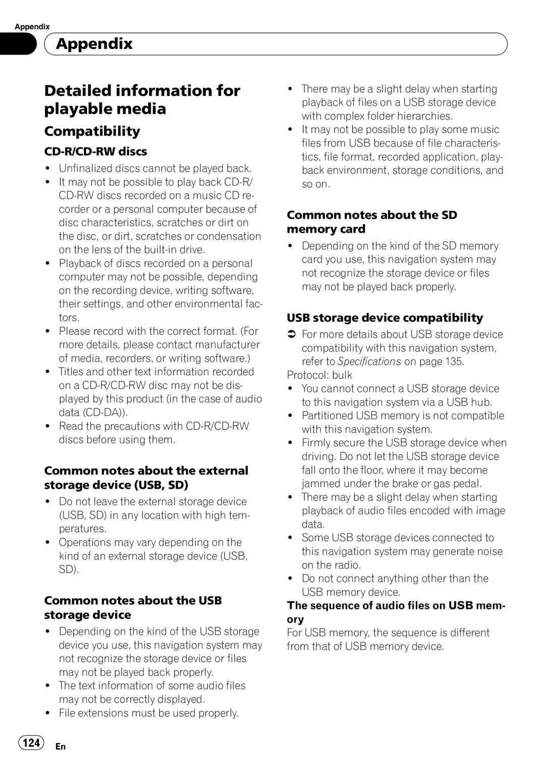 Pioneer AVIC-U310BT operation manual Appendix Detailed information for, Playable media, Compatibility 