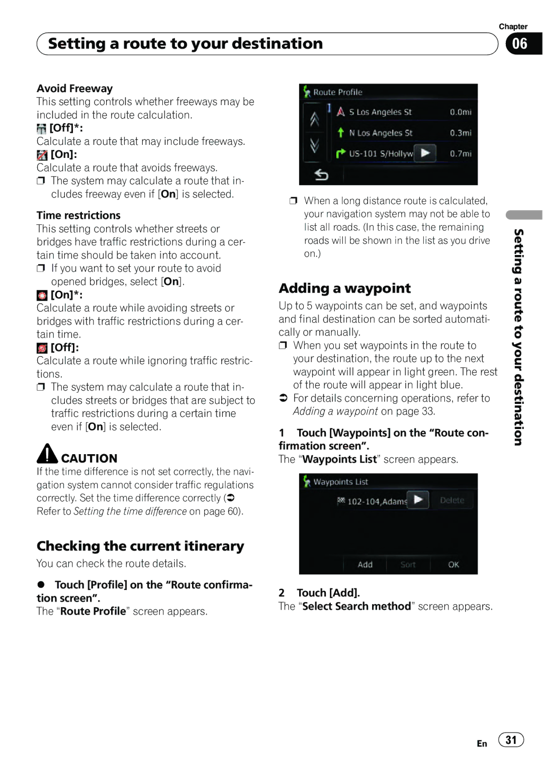 Pioneer AVIC-U310BT operation manual Checking the current itinerary, Adding a waypoint 