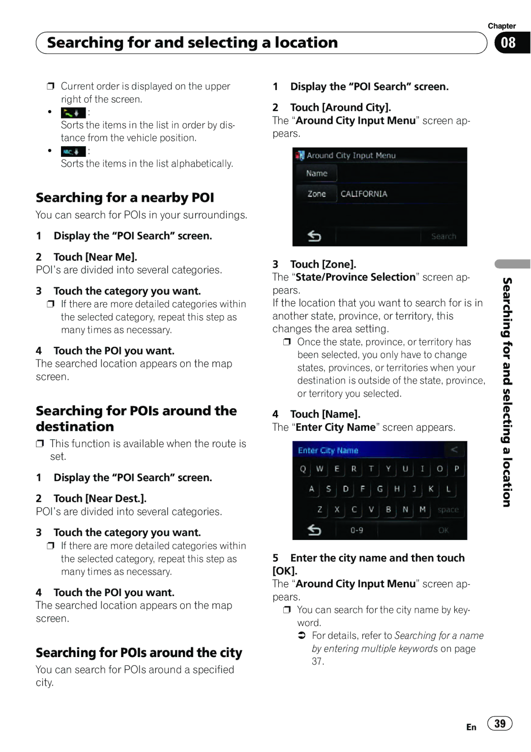 Pioneer AVIC-U310BT operation manual Searching for a nearby POI, Searching for POIs around the destination 