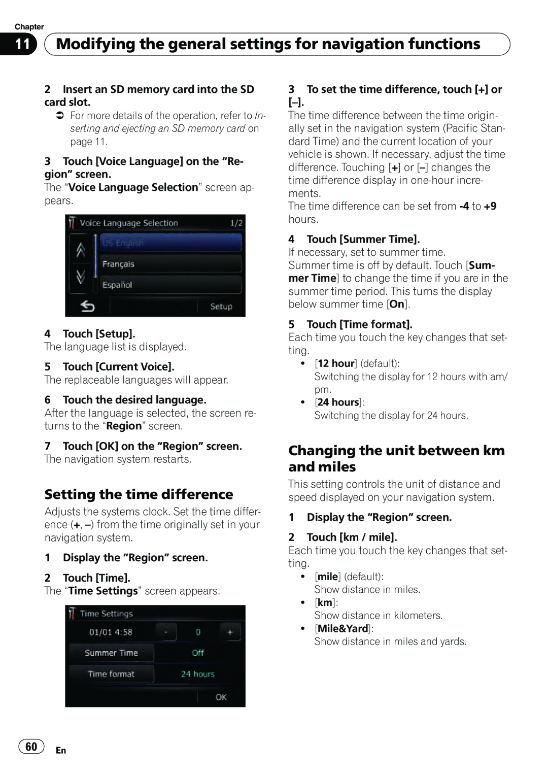 Pioneer AVIC-U310BT operation manual Modifying the general settings for navigation functions, Setting the time difference 