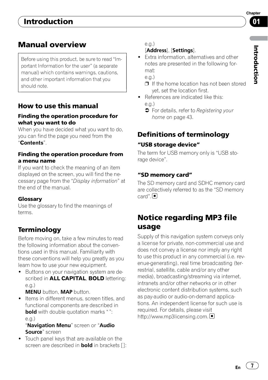 Pioneer AVIC-U310BT Introduction Manual overview, How to use this manual, Terminology, Definitions of terminology 