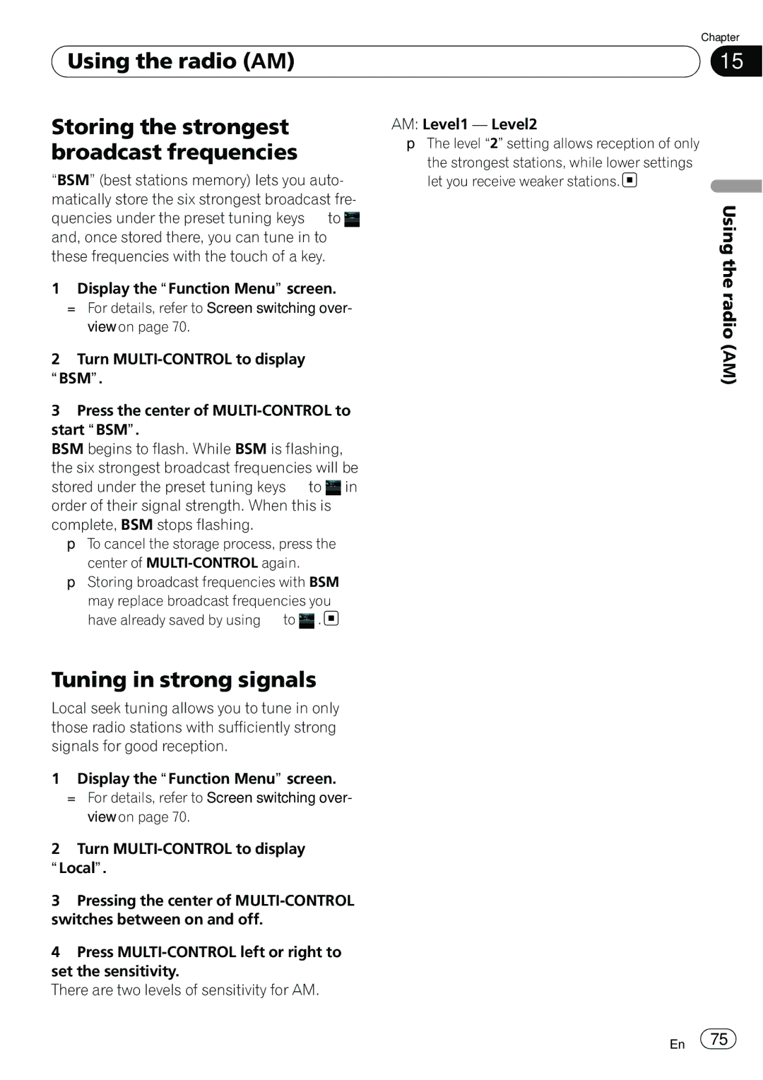 Pioneer AVIC-U310BT operation manual Using the radio AM 