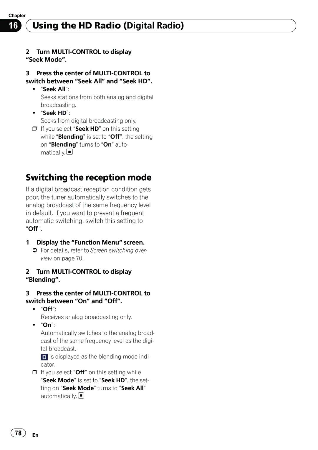 Pioneer AVIC-U310BT operation manual Switching the reception mode 