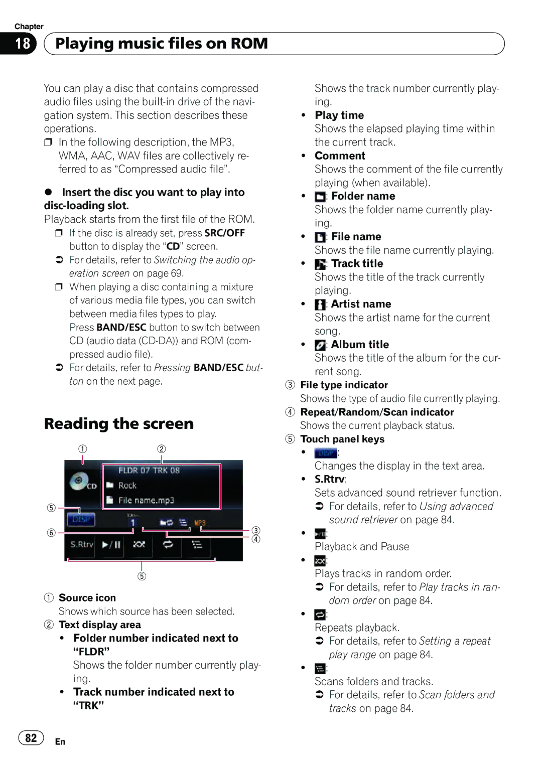 Pioneer AVIC-U310BT operation manual Playing music files on ROM, Reading the screen 