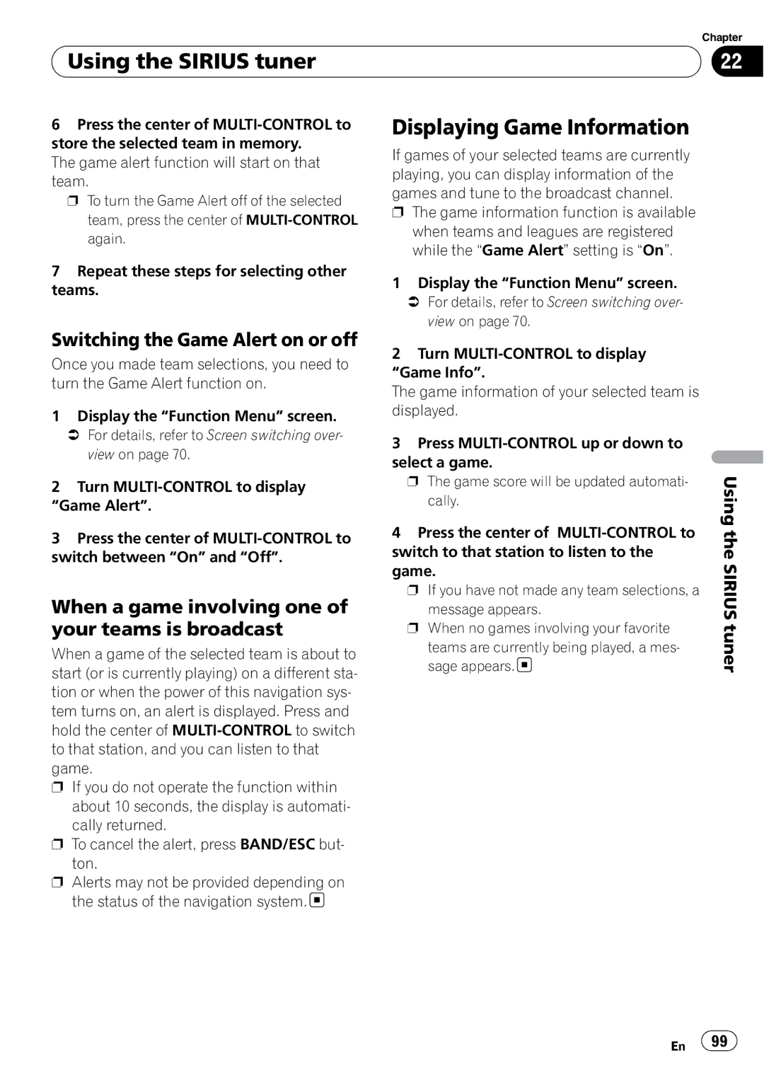 Pioneer AVIC-U310BT operation manual Displaying Game Information, Switching the Game Alert on or off 