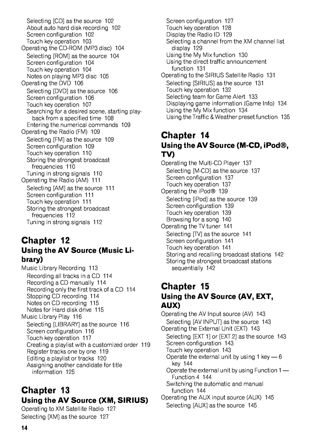 Pioneer AVIC-Z1 operation manual Using the AV Source Music Li- brary, Chapter, Using the AV Source XM, SIRIUS 