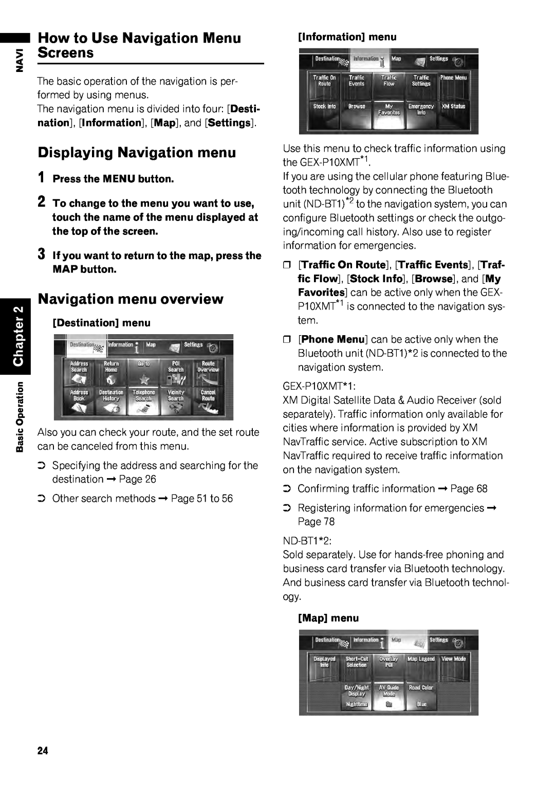 Pioneer AVIC-Z1 operation manual How to Use Navigation Menu, Screens, Displaying Navigation menu, Destination menu 