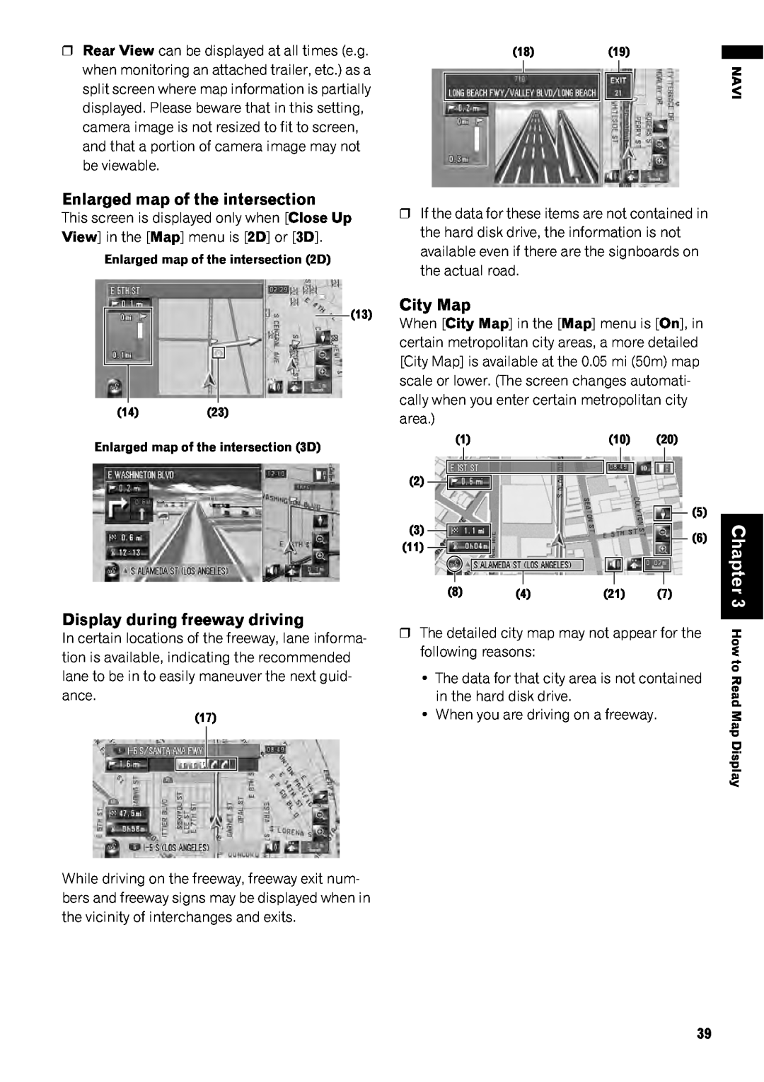 Pioneer AVIC-Z1 operation manual Enlarged map of the intersection, Display during freeway driving, City Map, Chapter 