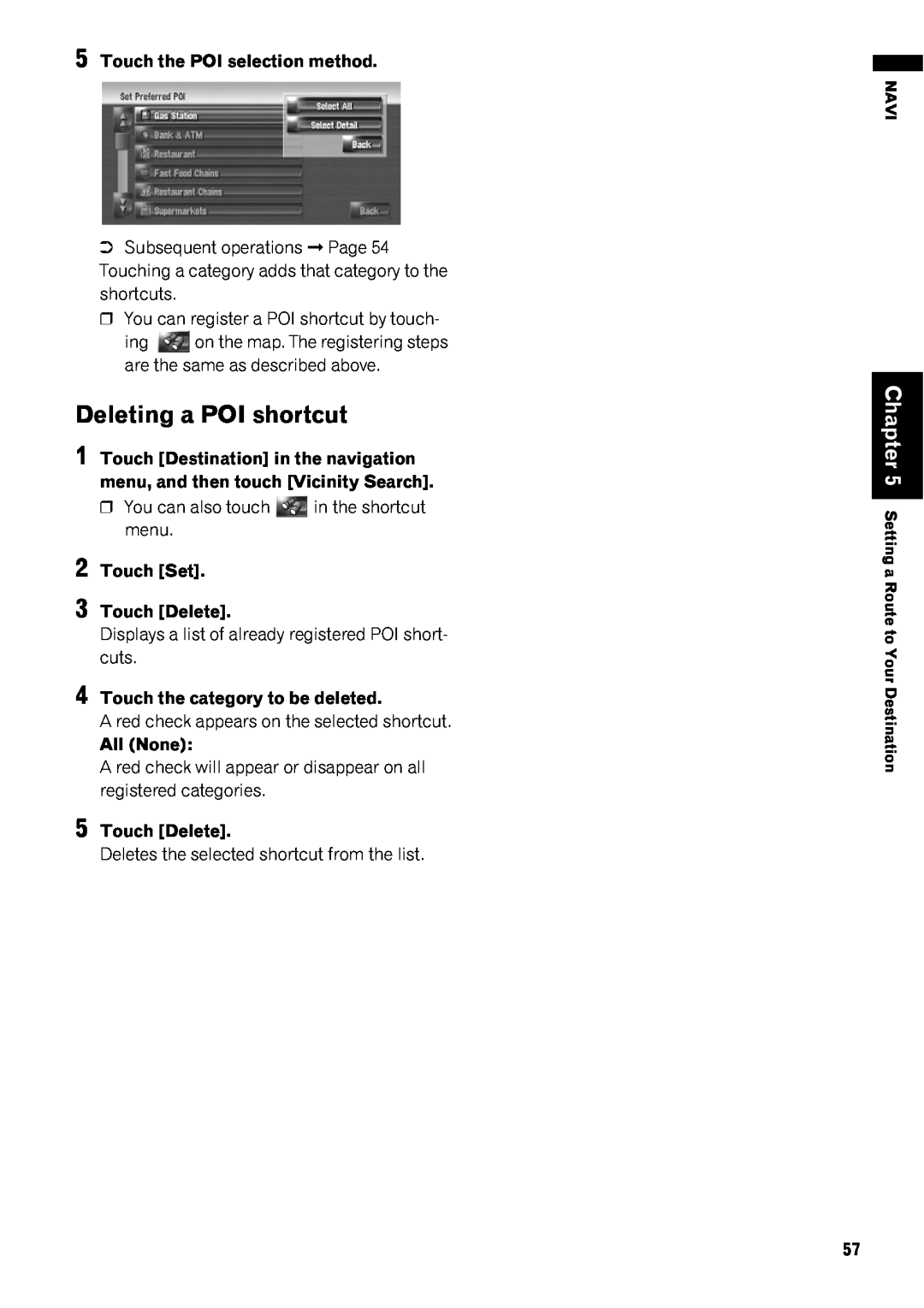 Pioneer AVIC-Z1 operation manual Deleting a POI shortcut, Chapter 