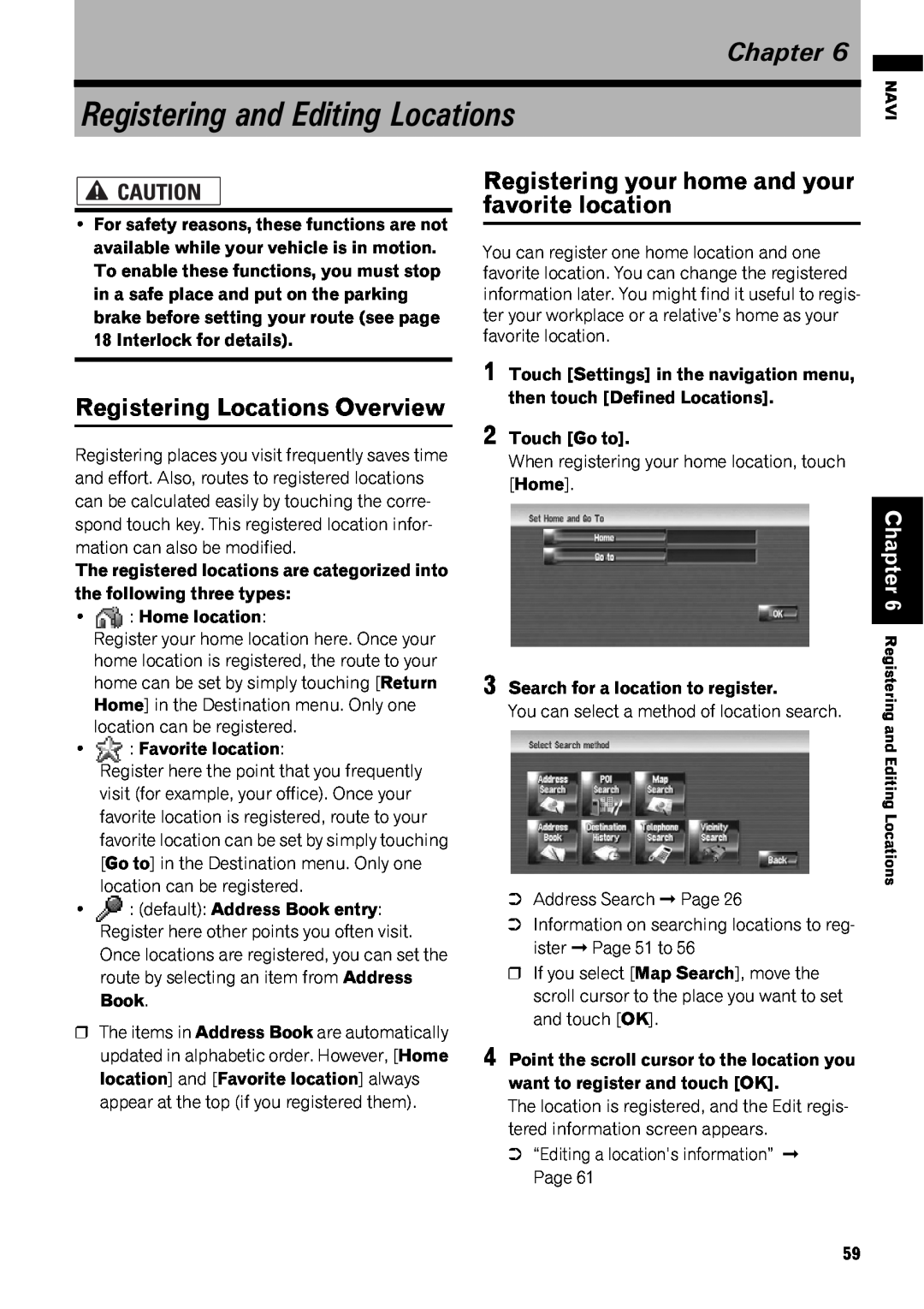 Pioneer AVIC-Z1 operation manual Registering and Editing Locations, Registering Locations Overview, Chapter 