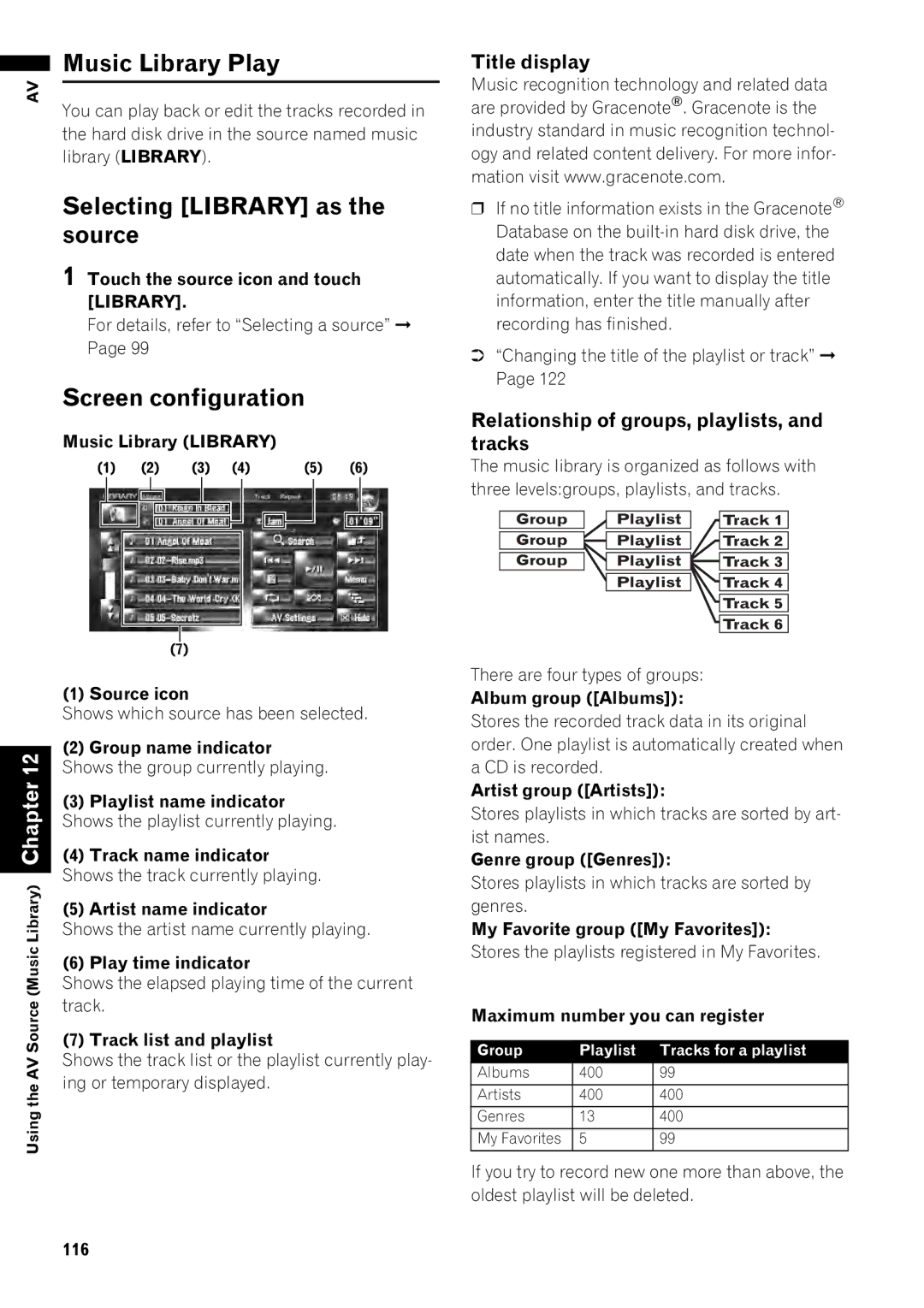 Pioneer AVIC-Z1 operation manual Music Library Play, Selecting Library as the source, Title display 