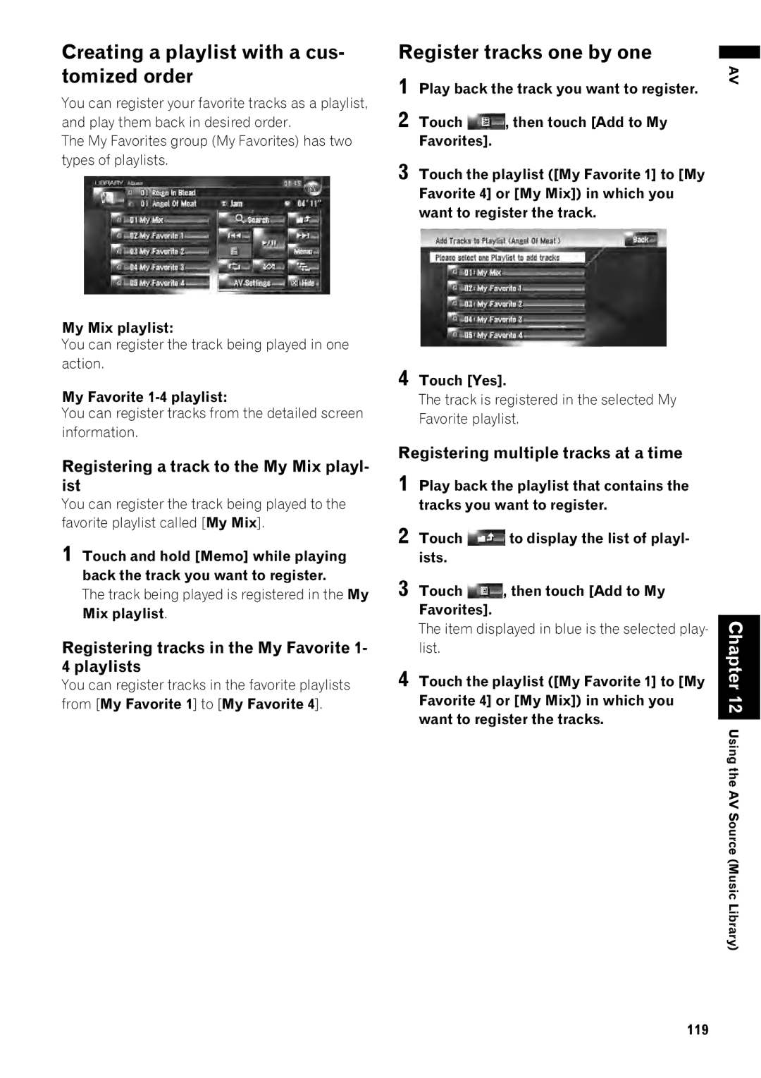 Pioneer AVIC-Z1 operation manual Creating a playlist with a cus- tomized order, Register tracks one by one 