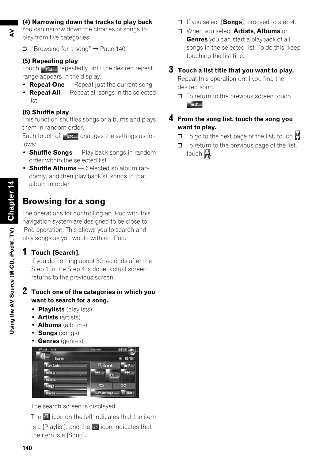 Pioneer AVIC-Z1 operation manual Browsing for a song 