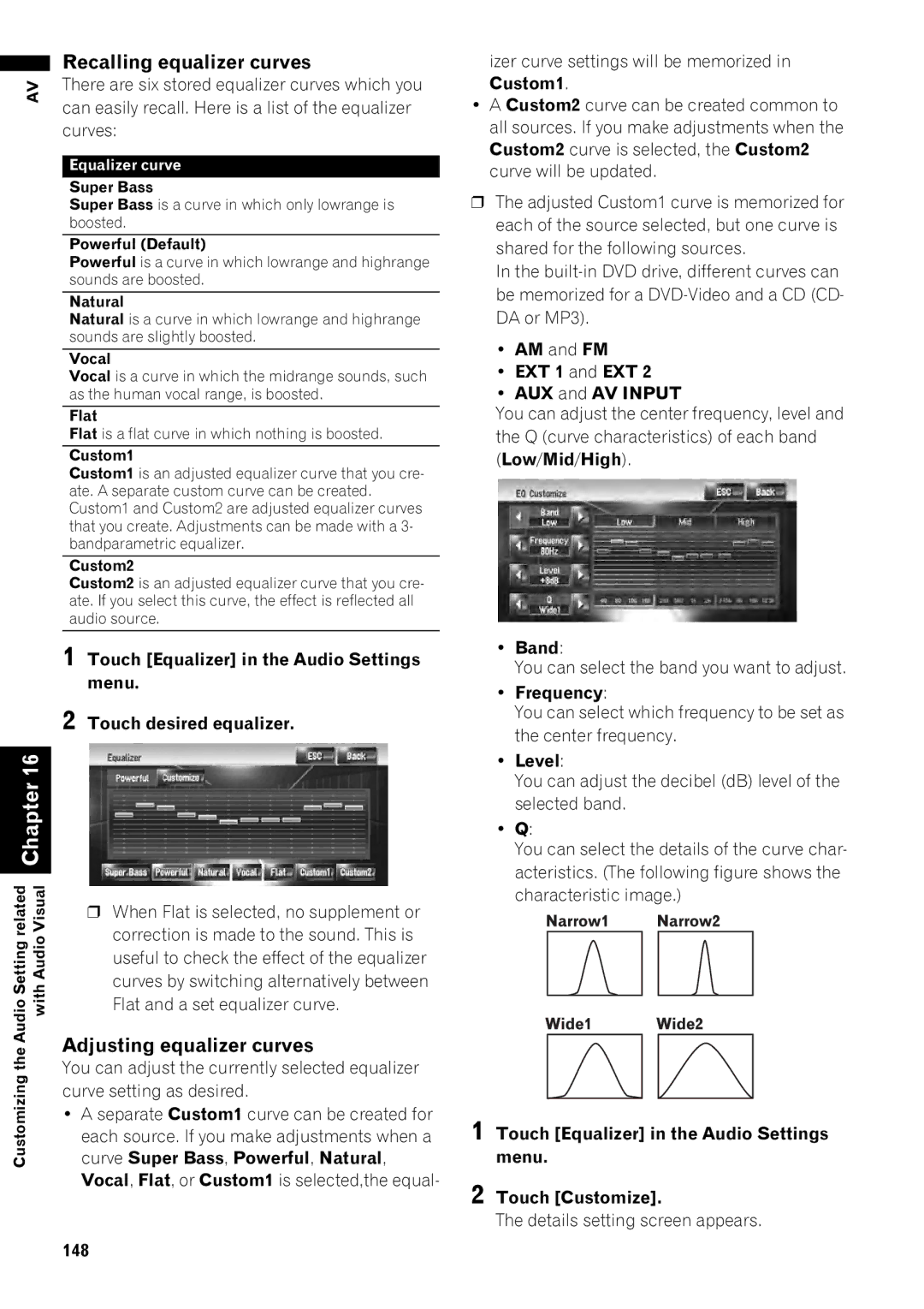 Pioneer AVIC-Z1 operation manual Recalling equalizer curves, Adjusting equalizer curves 