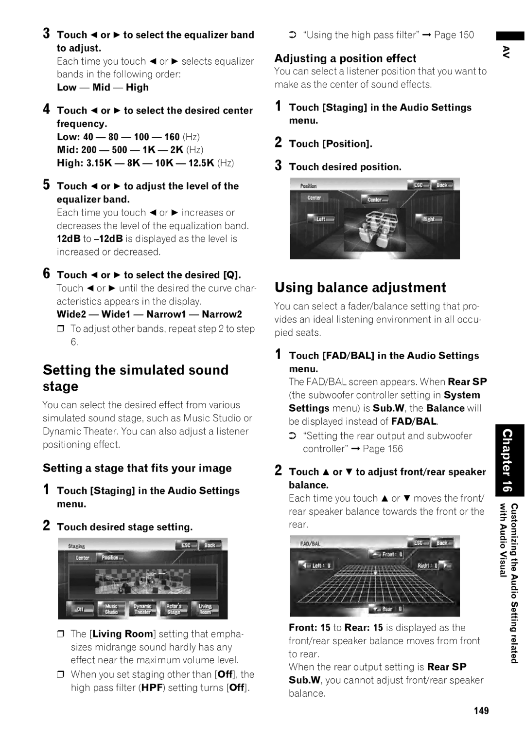 Pioneer AVIC-Z1 Setting the simulated sound stage, Using balance adjustment, Setting a stage that fits your image 