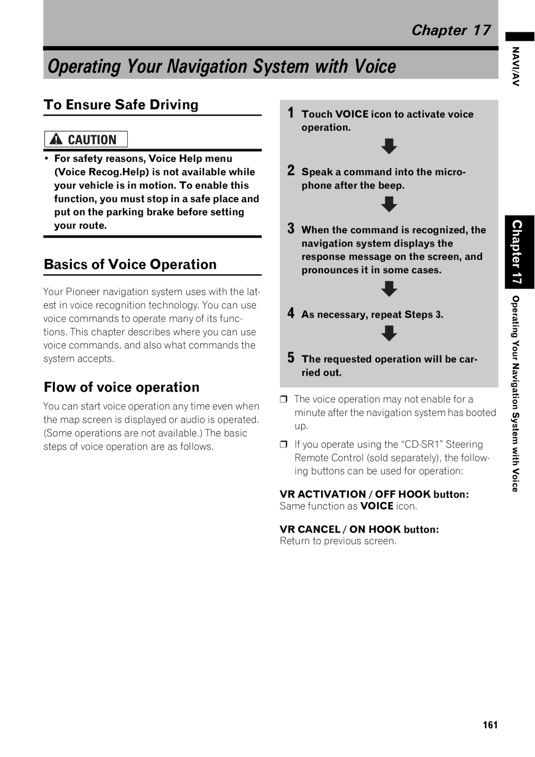 Pioneer AVIC-Z1 Operating Your Navigation System with Voice, Basics of Voice Operation, Flow of voice operation, 161 