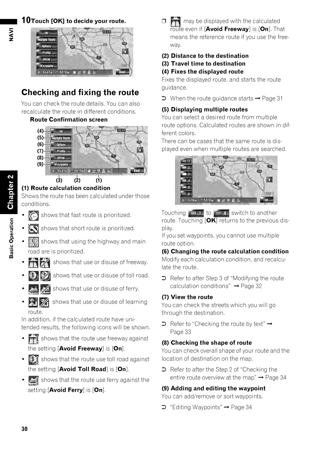 Pioneer AVIC-Z1 operation manual Checking and fixing the route 