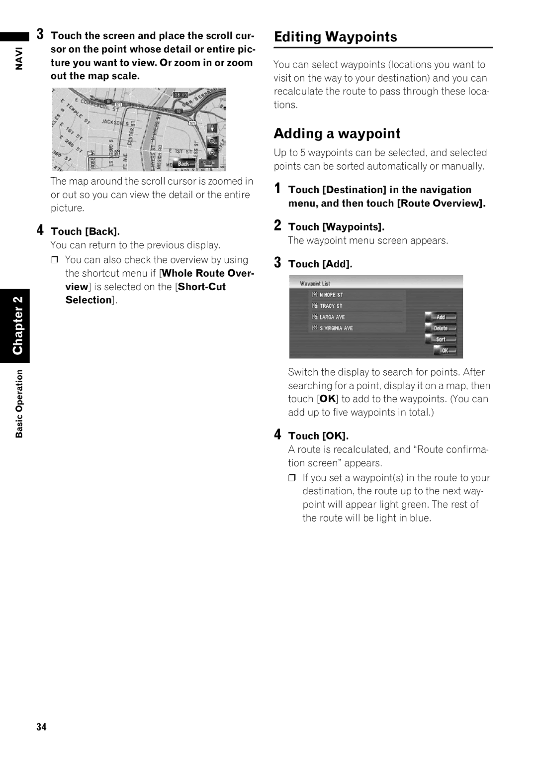 Pioneer AVIC-Z1 operation manual Editing Waypoints, Adding a waypoint 