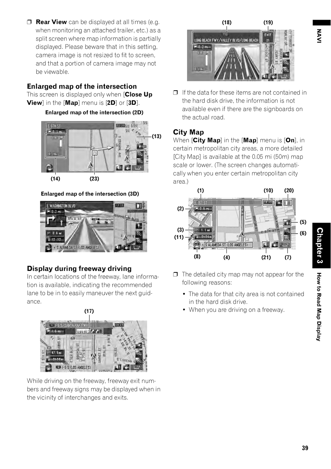 Pioneer AVIC-Z1 operation manual Enlarged map of the intersection, Display during freeway driving, City Map 