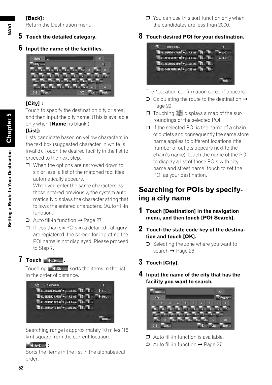 Pioneer AVIC-Z1 operation manual Searching for POIs by specify- ing a city name, Touch desired POI for your destination 