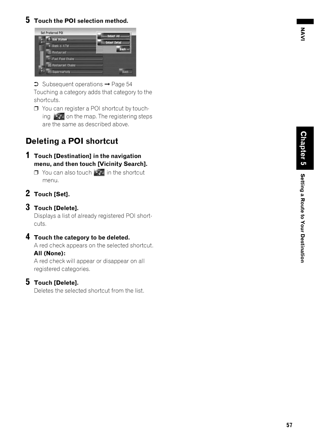 Pioneer AVIC-Z1 operation manual Deleting a POI shortcut 