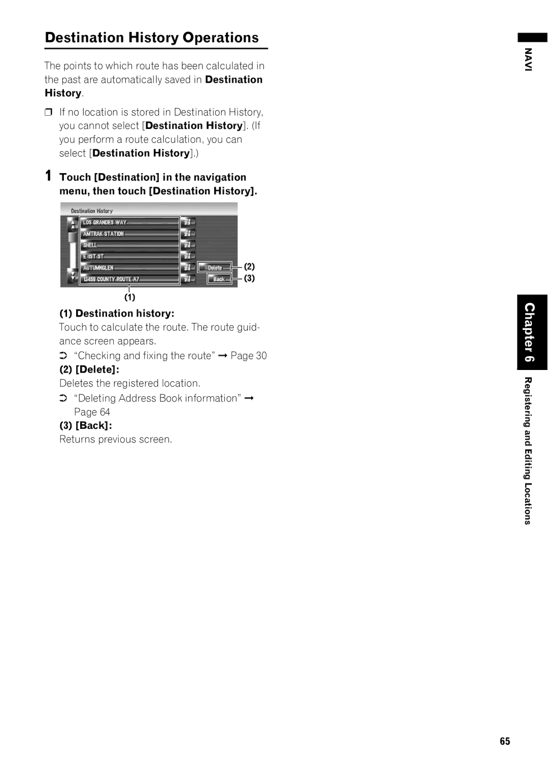 Pioneer AVIC-Z1 operation manual Destination History Operations 