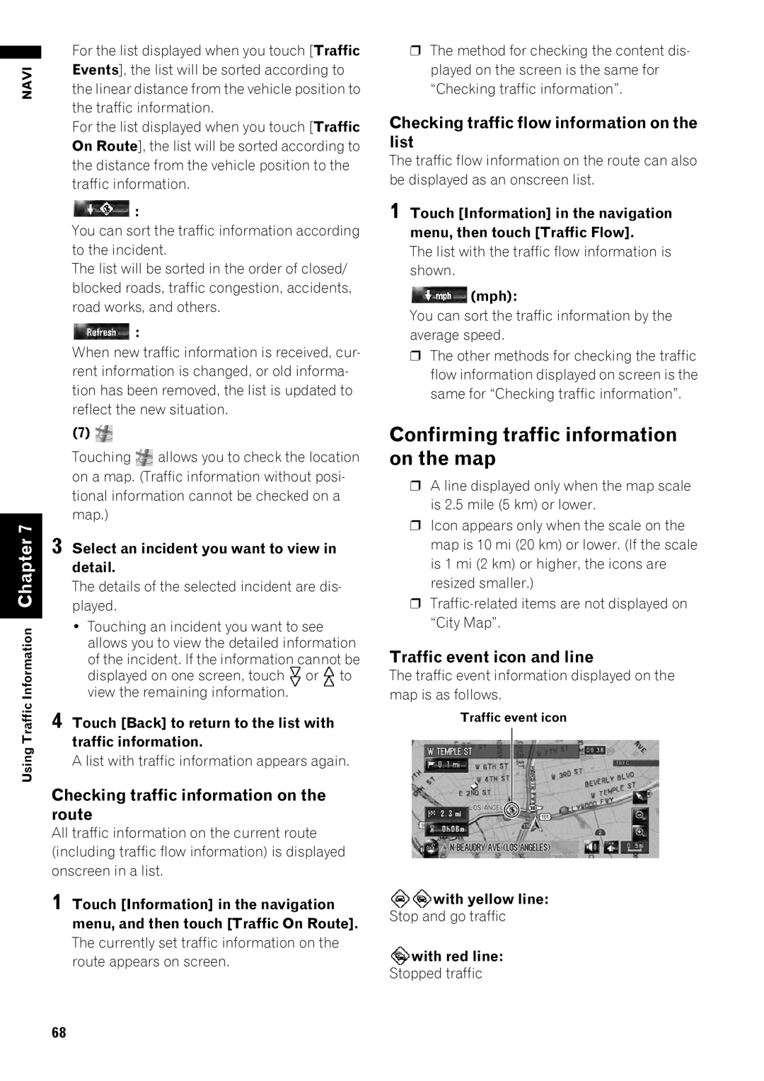 Pioneer AVIC-Z1 operation manual Confirming traffic information on the map, Checking traffic information on the route 