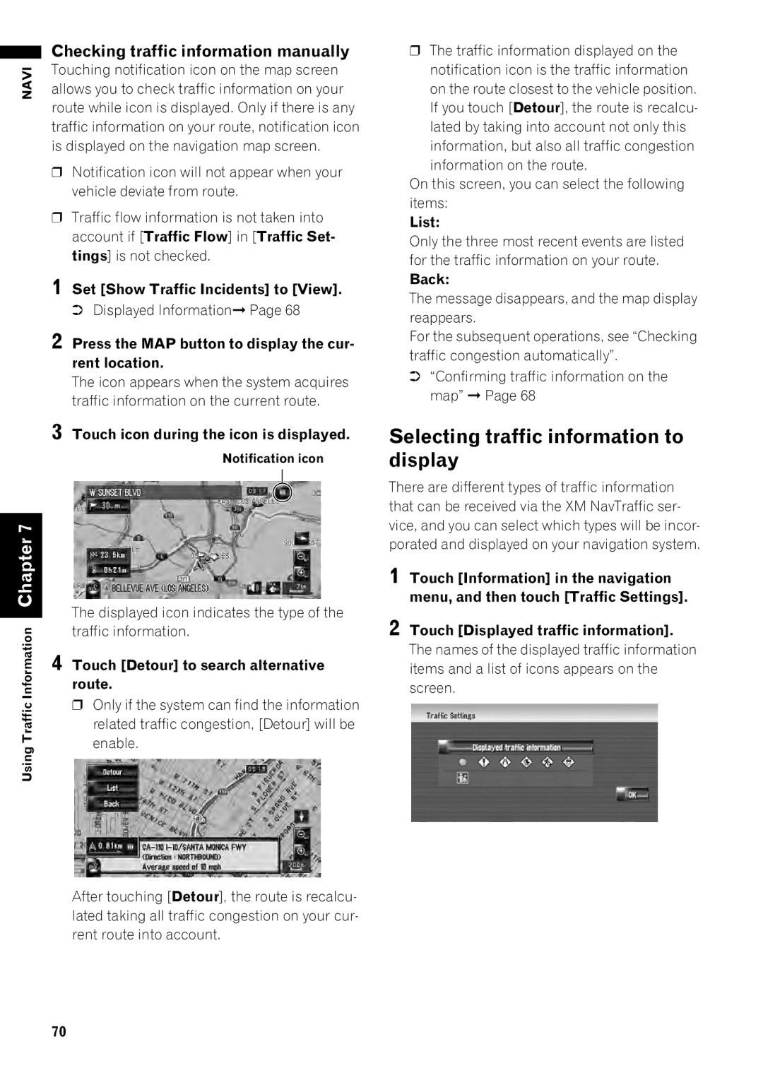 Pioneer AVIC-Z1 operation manual Selecting traffic information to display, Checking traffic information manually 